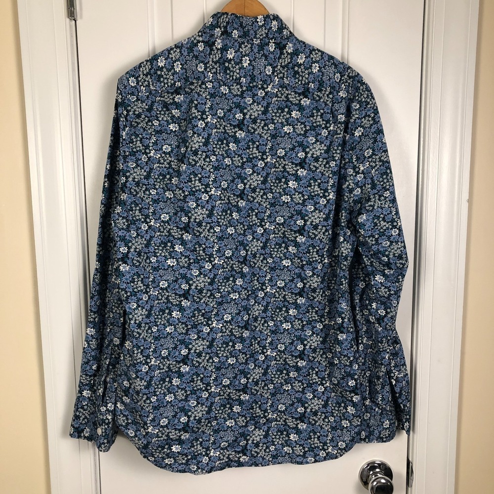 J.Crew Mercantile Flex Mens‎ Button Down Shirt Size Medium Blue Floral Cotton - Picture 2 of 6